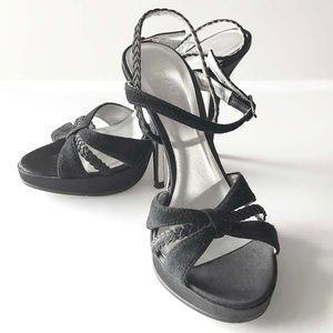 Black Suede Open Toe Sling Back 4" Heels